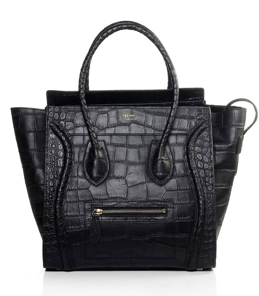 Celine Mini 30cm Medium Tote Bag Black Croc Veins Imported Leather