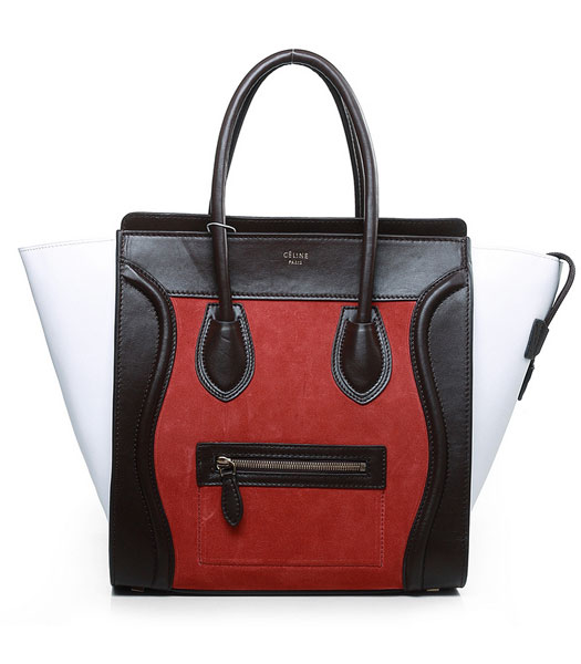 Celine Mini 30cm Medium Tote Bag Dark RedCoffeeWhite Imported Leather