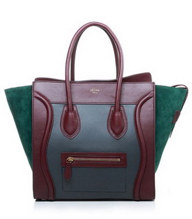 Celine Mini 30cm Medium Tote Bag Grey Suede With Wine Red Imported Leather