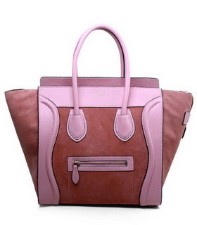 Celine Mini 30cm Medium Tote Bag Peach Suede With Pink Imported Leather