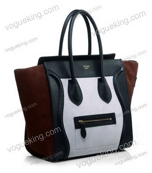 Celine Mini 30cm Medium Tote Bag White Suede With Black Imported Leather-1