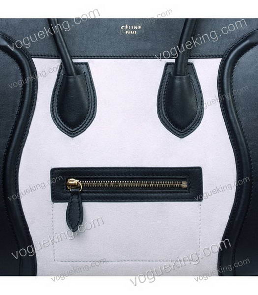 Celine Mini 30cm Medium Tote Bag White Suede With Black Imported Leather-5