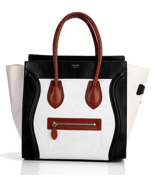 Celine Mini 30cm Offwhite SuedeImported Leather Medium Tote Bag With Black Leather