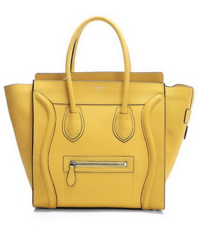 Celine Mini 30cm Yellow Litchi Pattern Calfskin Leather Medium Tote Bag