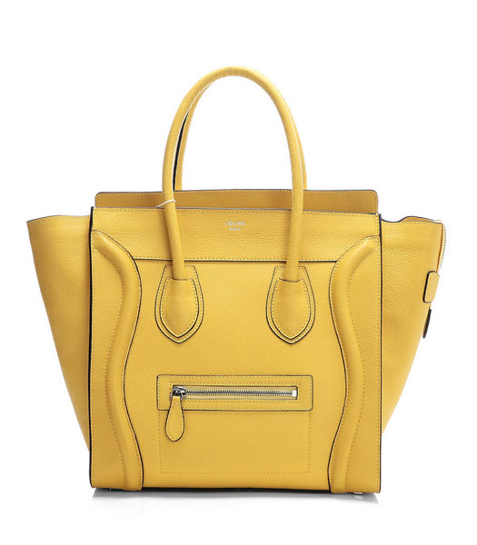 Celine Mini 30cm Yellow Litchi Pattern Leather Tote Bag