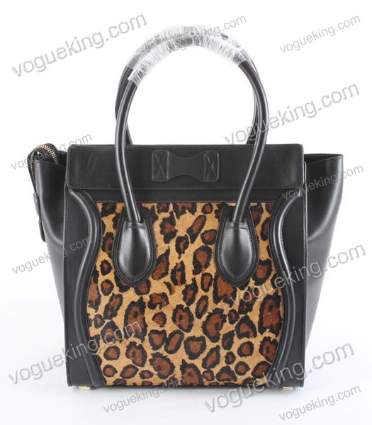 Celine Mini 33cm Large Tote Bag Apricot Leopard Pattern Leather With Black Calfskin-2