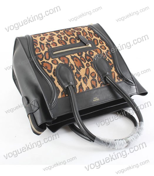 Celine Mini 33cm Large Tote Bag Apricot Leopard Pattern Leather With Black Calfskin-3