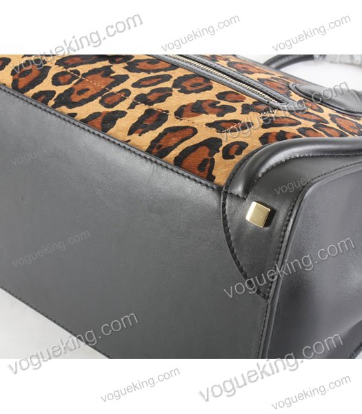 Celine Mini 33cm Large Tote Bag Apricot Leopard Pattern Leather With Black Calfskin-4