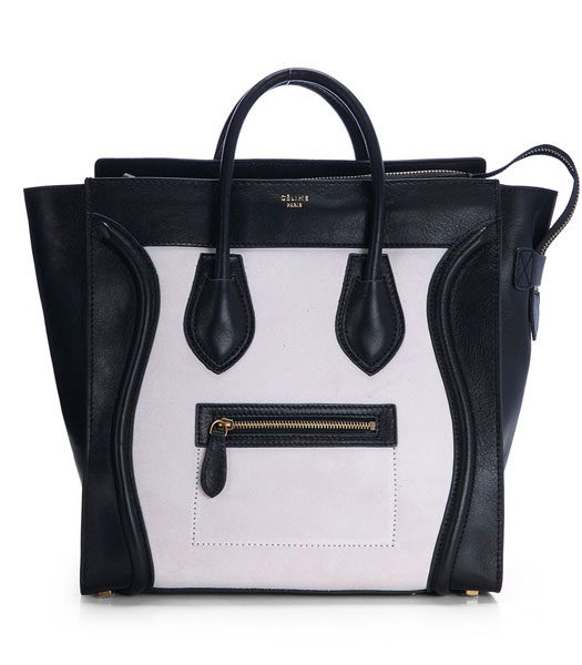 Celine Mini 33cm Large Tote Bag Offwhite Suede Leather With Black Imported Leather