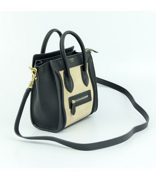 Celine Mini Smile Face Apricot Calfskin Leather with Black Suede Tote Handbag-1