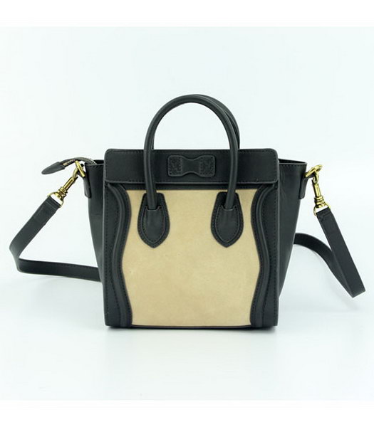 Celine Mini Smile Face Apricot Calfskin Leather with Black Suede Tote Handbag-2
