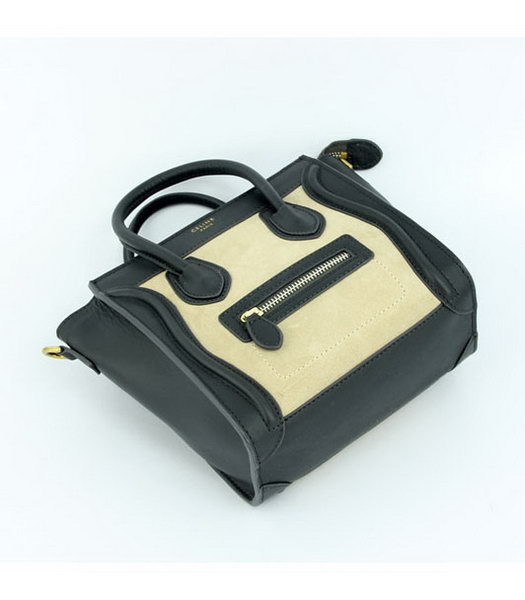 Celine Mini Smile Face Apricot Calfskin Leather with Black Suede Tote Handbag-5