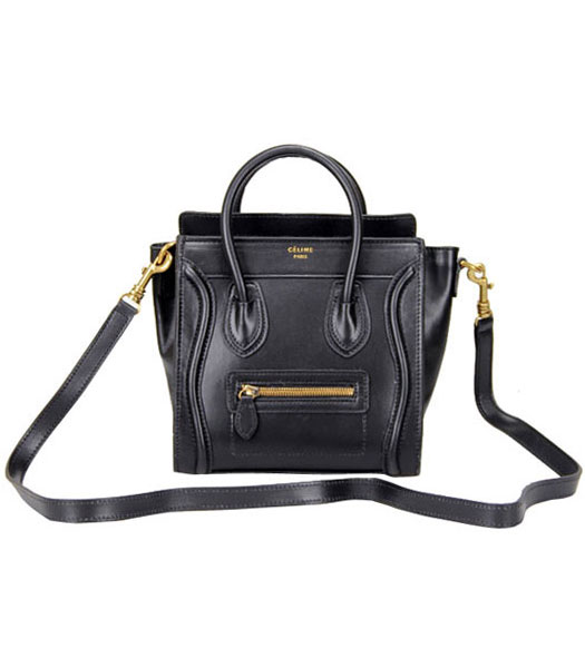 Celine Mini Smile Face Black Calfskin Leather Tote Handbag