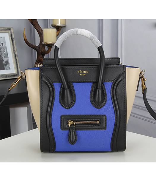 Celine Nano 20cm Small Blue&Offwhite&Black Leather Tote Bag