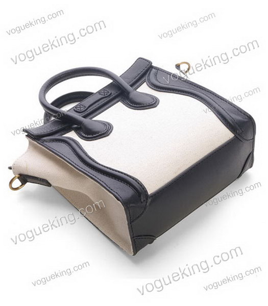 Celine Nano 20cm Small Tote Handbag Black Calfskin Leather With White Linen-2