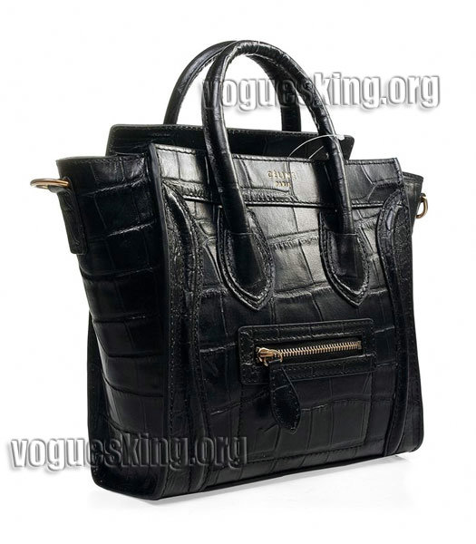 Celine Nano 20cm Small Tote Handbag Black Croc Veins Imported Leather-1