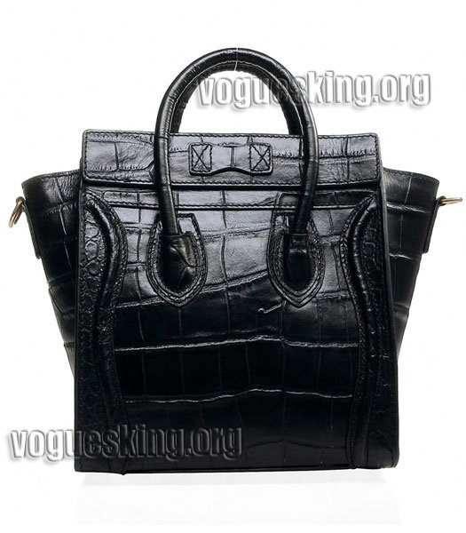Celine Nano 20cm Small Tote Handbag Black Croc Veins Imported Leather-2
