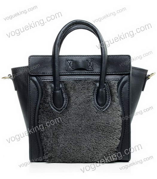 Celine Nano 20cm Small Tote Handbag Black Wool Leather With Leather-2