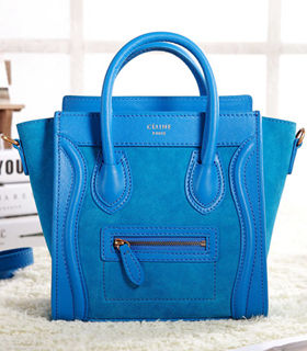Celine Nano 20cm Small Tote Handbag Color Blue Original/Suede Leather