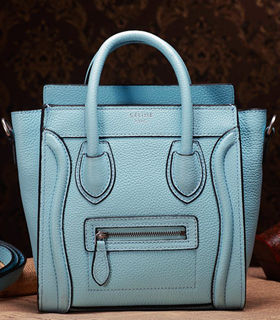 Celine Nano 20cm Small Tote Handbag Emperor Blue Litchi Pattern Leather With Black Side