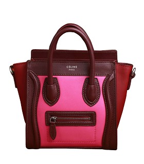 Celine Nano 20cm Small Tote Handbag Light PurpleCoffeeWine Red Original Leather