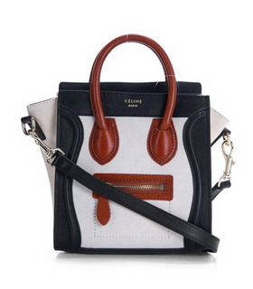 Celine Nano 20cm Small Tote Handbag Offwhite Suede With Black Calfskin Leather