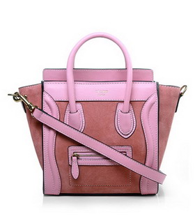 Celine Nano 20cm Small Tote Handbag Peach Suede With Pink Leather