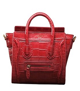 Celine Nano 20cm Small Tote Handbag Red Original Croc Leather
