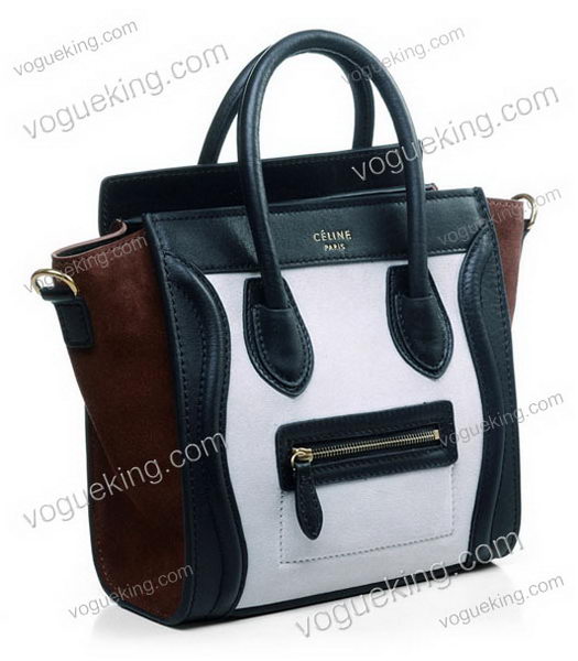 Celine Nano 20cm Small Tote Handbag White Suede With Black Leather-1