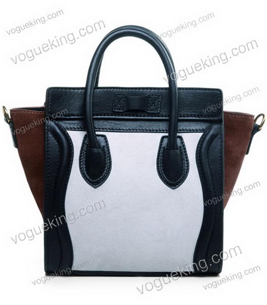 Celine Nano 20cm Small Tote Handbag White Suede With Black Leather-2