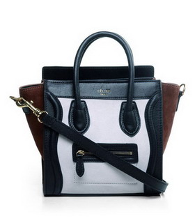 Celine Nano 20cm Small Tote Handbag White Suede With Black Leather