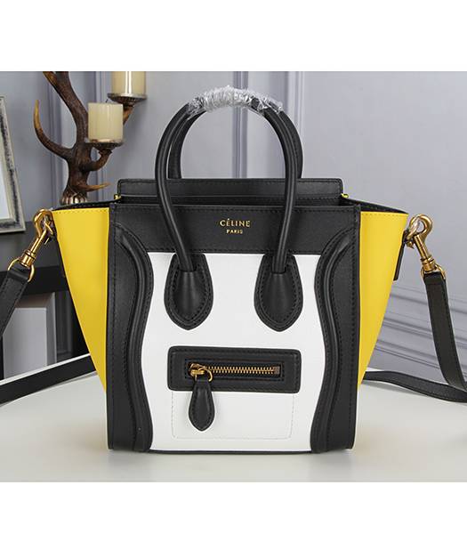 Celine Nano 20cm Small White&Yellow&Black Leather Tote Bag