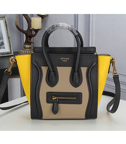 Celine Nano 20cm Small Yellow&Khaki&Black Leather Tote Bag