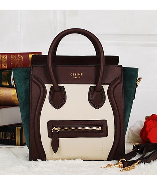 Celine Nano Original Leather 20cm Tote Bag In White/Wine Red/Green