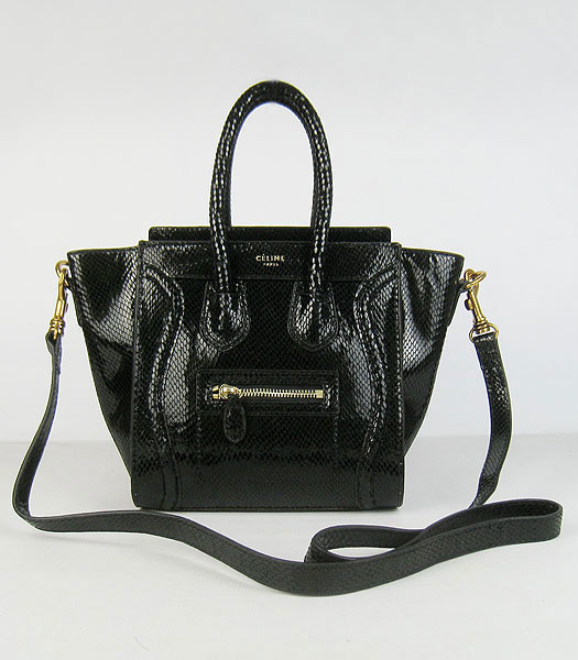 Celine New Fashion Tote Messenger Bag Black Snake Veins Leather