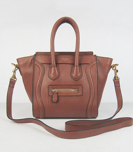 Celine New Fashion Tote Messenger Bag Dark Camel Calfskin Leather
