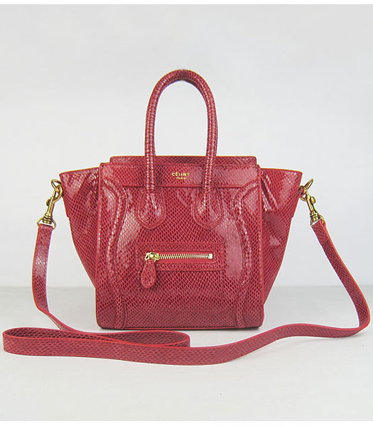 Celine New Fashion Tote Messenger Bag Red Snake Veins Leather