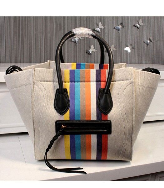 Celine Offwhite Fabric With Original Cow Leather Rainbow Bag