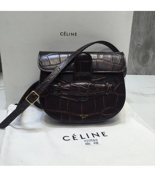 Celine Original Croc Veins Small Crossbody Bag Coffee