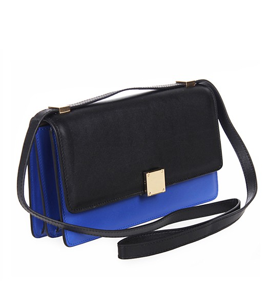 Celine Original Leather Shoulder Bag 26981 In Black/Sky Blue