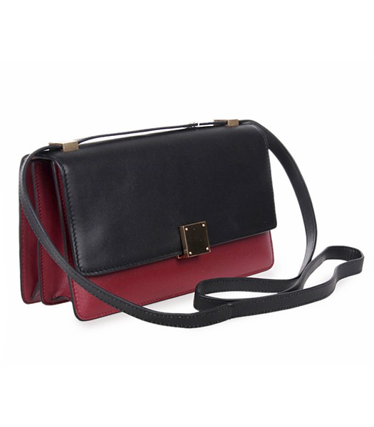 Celine Original Leather Shoulder Bag 26981 In Black/Wine Red