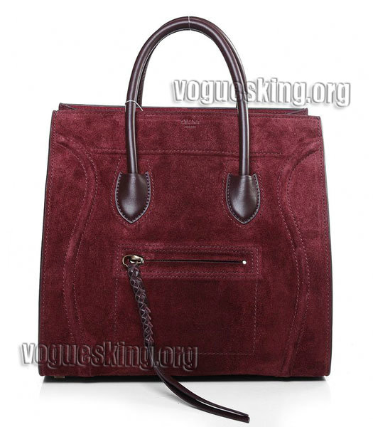 Celine Phantom Square Bag Wine Red Suede Leather-1