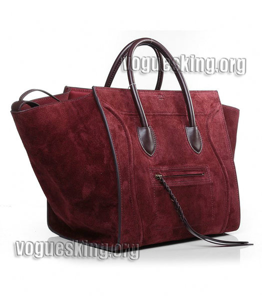 Celine Phantom Square Bag Wine Red Suede Leather-2