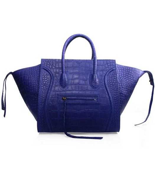 Celine Phantom Square Bags Violet Blue Croc Veins Imported Leather