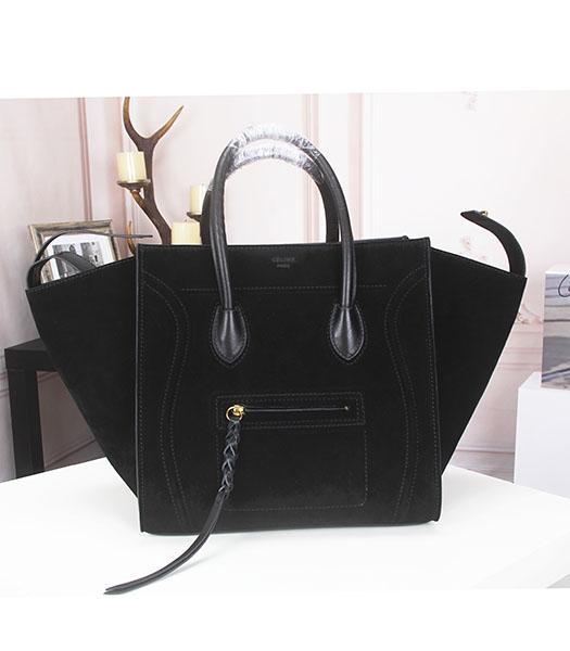 Celine Phantom Square Top Handle Bag Black Suede Leather