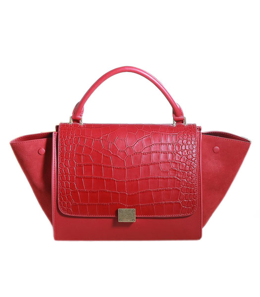 Celine Red Croc Veins with Original/Suede Leather Stamped Trapeze Bag