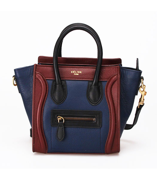 Celine Small Smile Sky Blue Leather with Black&Brown Tote Handbag