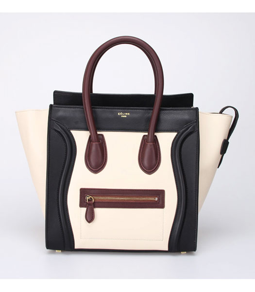 Celine Smile Tote Bag White Leather with Black&Red