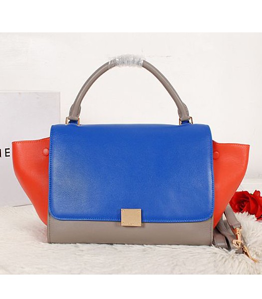 Celine Stamped Trapeze Bag Khaki/Blue/Watermelon Red Leather