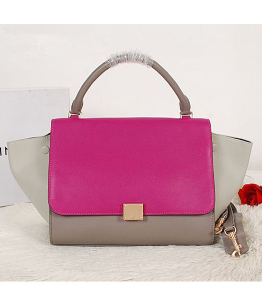 Celine Stamped Trapeze Bag Khaki/Plum Red/Offwhite Leather